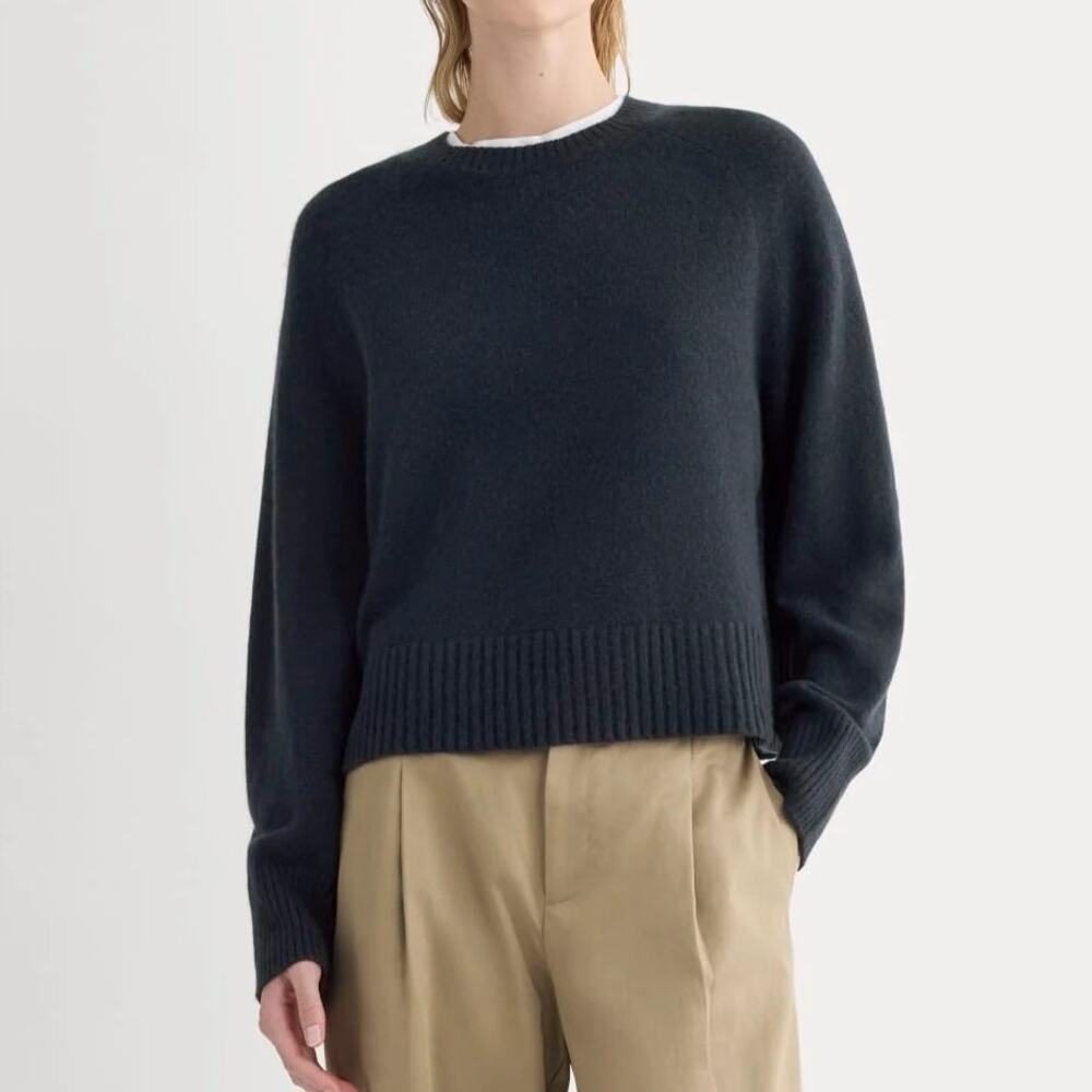 Everlane The Boxy Crew In Cashmere Navy Blue Size XS NWT